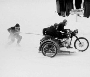 Vintage Skijoring via motorcycle in Europe | Writer Mariecor | WriterMariecor.com