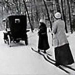 Vintage photo of two females skijoring via automobile | Writer Mariecor | WriterMariecor.com