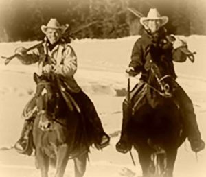 Mounted Cowboys Carrying Skis in Sepia | Writer Mariecor | WriterMariecor.com