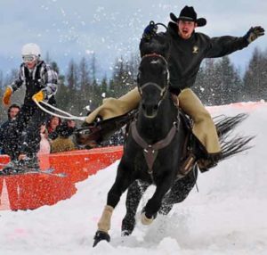 Skijoring Team with Cowboy pulling Skier | Writer Mariecor | WriterMariecor.com